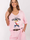 Charming Teddy Bear Print V-Neck Sweater for Women