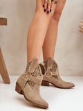 Elegant Women's Suede Ankle Boots with Low Heel and Lace Detail