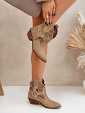 Elegant Women's Suede Ankle Boots with Low Heel and Lace Detail