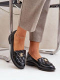 Elegant Women's Leather Moccasins with Gold Accents