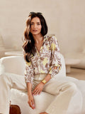 Chic V-Neck Button-Up Shirt with 3/4 Roll-Up Sleeves