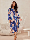 Elegant Long Sleeve Midi Dress with Wrap Tie Detail