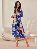 Elegant Long Sleeve Midi Dress with Wrap Tie Detail