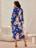 Elegant Long Sleeve Midi Dress with Wrap Tie Detail