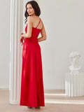 Asymmetrical Satin Maxi Dress with Slit and Cutout Neckline