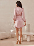 Elegant Satin Wrap Dress with Puff Sleeves for Any Occasion