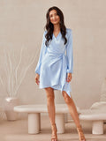Elegant Satin Wrap Dress with Puff Sleeves for All Occasions