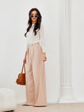 High-Waisted Women's Trousers with Wide Legs and Pockets