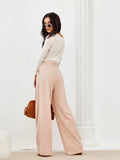 High-Waisted Women's Trousers with Wide Legs and Pockets