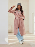 Elegant Women's Long Sleeve Coat with Waist Tie & Pockets