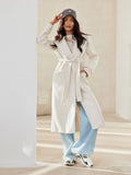 Chic Women's Long Sleeve Coat with Waist Tie and Pockets