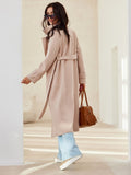 Elegant Women's Long Sleeve Coat with Waist Tie and Pockets