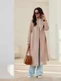 Elegant Women's Long Sleeve Coat with Waist Tie and Pockets