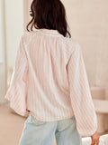 Elegant Blouse with Long Puffy Sleeves and Laced Neckline