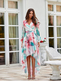 Elegant Asymmetric Maxi Dress with Flared Bottom & Puffy Sleeves