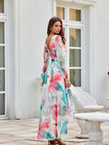 Elegant Asymmetric Maxi Dress with Flared Bottom & Puffy Sleeves