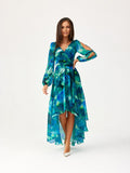 Elegant Asymmetrical Maxi Dress with Puffy Sleeves