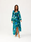 Elegant Asymmetrical Maxi Dress with Puffy Sleeves