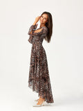 Elegant Asymmetrical Maxi Dress with Flared Bottom & Slits