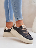 Eco Leather Women's Platform Sneakers with Shiny Laces