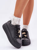 Stylish Eco-Leather Women's Platform Sneakers with Pins