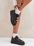 Stylish Eco-Leather Women's Platform Sneakers with Pins