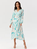 Chic Midi Dress with Long Sleeves and Wrap Tie Waist