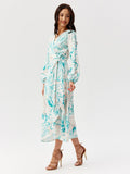 Chic Midi Dress with Long Sleeves and Wrap Tie Waist