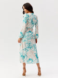 Chic Midi Dress with Long Sleeves and Wrap Tie Waist