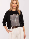 Elegant 3/4 Sleeve Blouse with Shiny Jet Stone Print