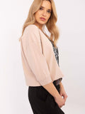 Elegant Embroidered Casual Blouse with Pearls and Zircons