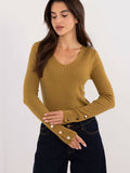 Elegant Women's V-Neck Sweater with Buttoned Sleeves