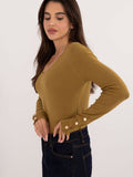 Elegant Women's V-Neck Sweater with Buttoned Sleeves