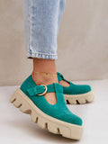 Chic Women's Suede Loafers with Platform and Adjustable Strap