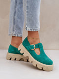 Chic Women's Suede Loafers with Platform and Adjustable Strap