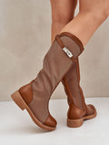 Stylish Eco Leather Mesh Boots with Decorative Strap