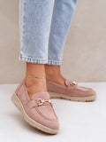 Elegant Eco-Suede Moccasins with Jute Platform and Gold Detail