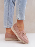 Elegant Eco-Suede Moccasins with Jute Platform and Gold Detail
