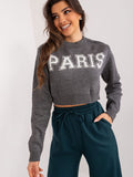 Casual Women's Sweater with Ribbed Finish and Text Design