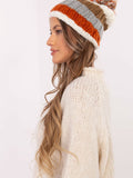 Colorful Striped Winter Hat with Fluffy Pom Pom Charm