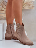Elegant Eco Suede Boots with Lacy Pattern and Zipper Closure