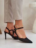 Elegant Shiny High Heels with Adjustable Strap and Pointed Toes