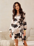 Wrap Style Long Sleeve Mini Dress with Double Tie Waist