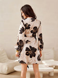 Wrap Style Long Sleeve Mini Dress with Double Tie Waist