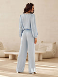 Elegant Satin Wide-Leg High-Waist Pants with Pockets