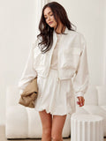 Stylish Short-Cut Bomber Jacket with Zip and Pockets