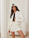 Elegant Suede Jacket with Stand-Up Collar and Flap Pockets