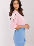Elegant Women's V-Neck Sweater with Floral 3/4 Sleeves