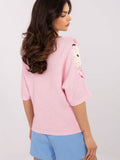 Elegant Women's V-Neck Sweater with Floral 3/4 Sleeves