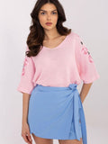 Elegant Women's V-Neck Sweater with Floral 3/4 Sleeves